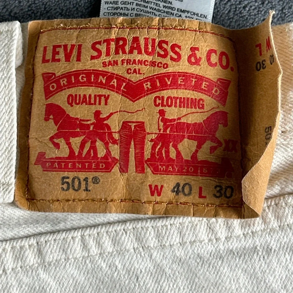 Levis 501 White Oak‎ Cone Denim Mens Jeans Off White Cream 40x30 Button Fly